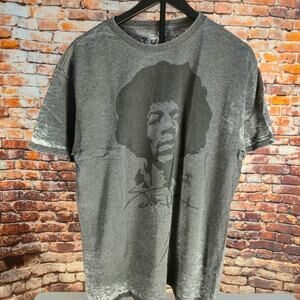 Jimi Hendrix Graphic T Shirt Mens L Gray Acid Wash Distressed Rock Tee